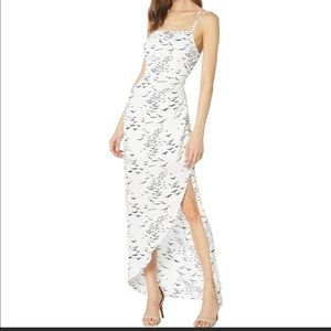 BCBGeneration Long White and Blue Dress w/ Birds